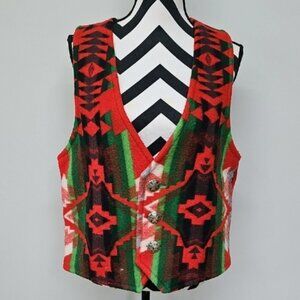 Vintage Ranch Wear Southwest Wool Blend Blanket Vest, Silver Buttons
